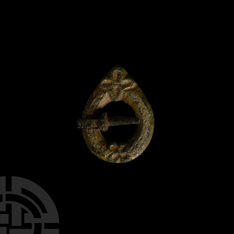 Medieval Gilt Bronze Ring Brooch
14th-15th century A.D. Composed of a teardrop-...