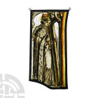 Medieval Stained Glass Panel with a Bishop holding a Cross