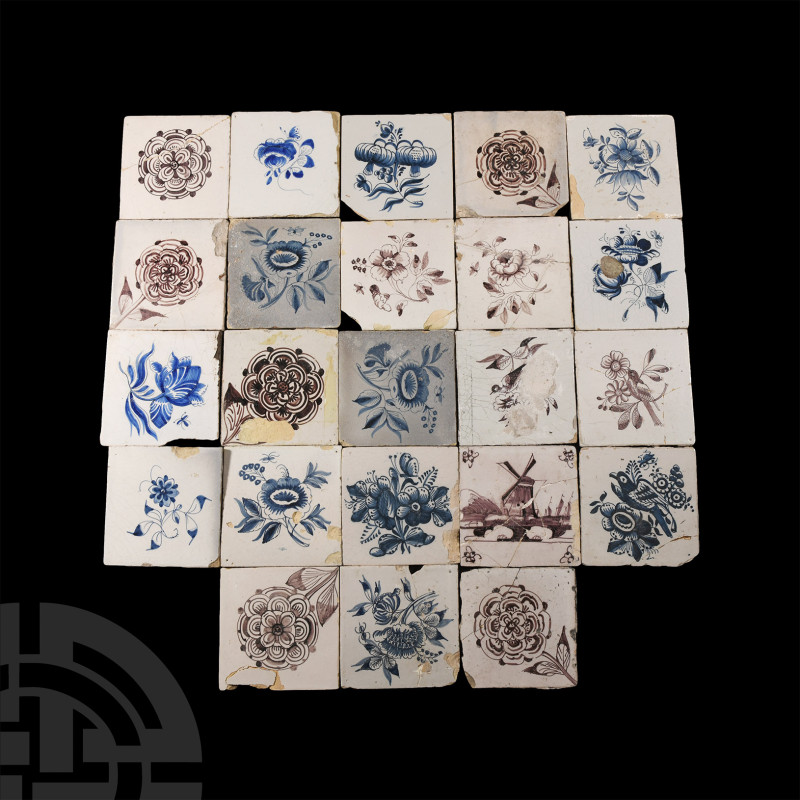 Post Medieval Dutch Glazed Ceramic Tile Group
Circa 17th-18th century A.D. Comp...
