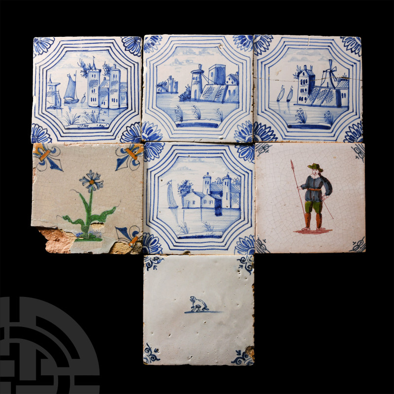 Post Medieval Dutch Glazed Ceramic Tile Group
Circa 17th-18th century A.D. Disp...