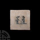 Post Medieval Dutch Glazed Ceramic Tile with Golf Scene