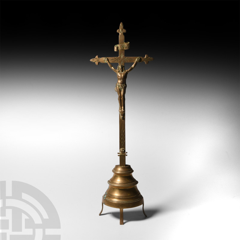 Post Medieval Brass Crucifix
19th century A.D. Set on a free-standing base with...
