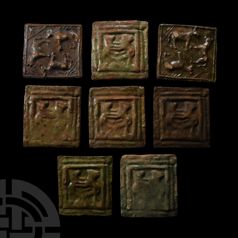 Post Medieval Glazed Ceramic Tile Group
17th-18th century A.D. Comprising two d...
