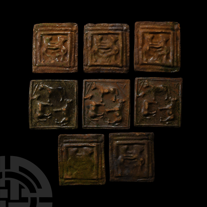 Post Medieval Glazed Ceramic Tile Group
17th-18th century A.D. Comprising two d...