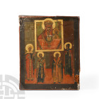 Gilt Painted Wooden Icon Of Virgin and Child