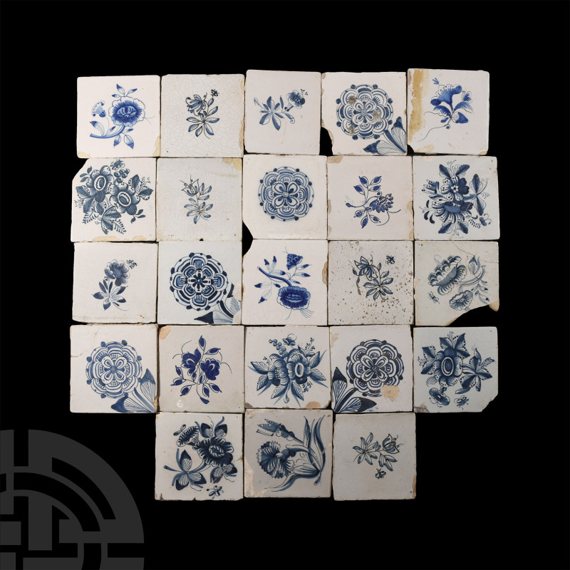 Post Medieval Dutch Glazed Ceramic Tile Group
Circa 17th-18th century A.D. Disp...