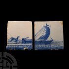 Post Medieval Glazed Ceramic Boat Tile Set