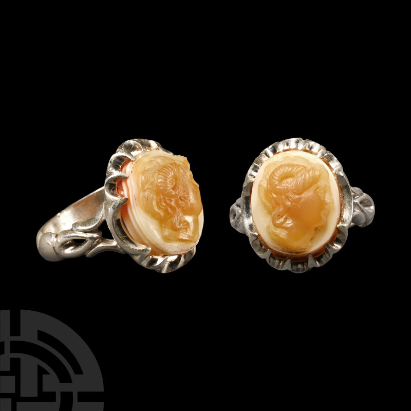 Neo-classical Sardonyx Cameo of Alexander the Great in Silver Ring
Late 19th-ea...