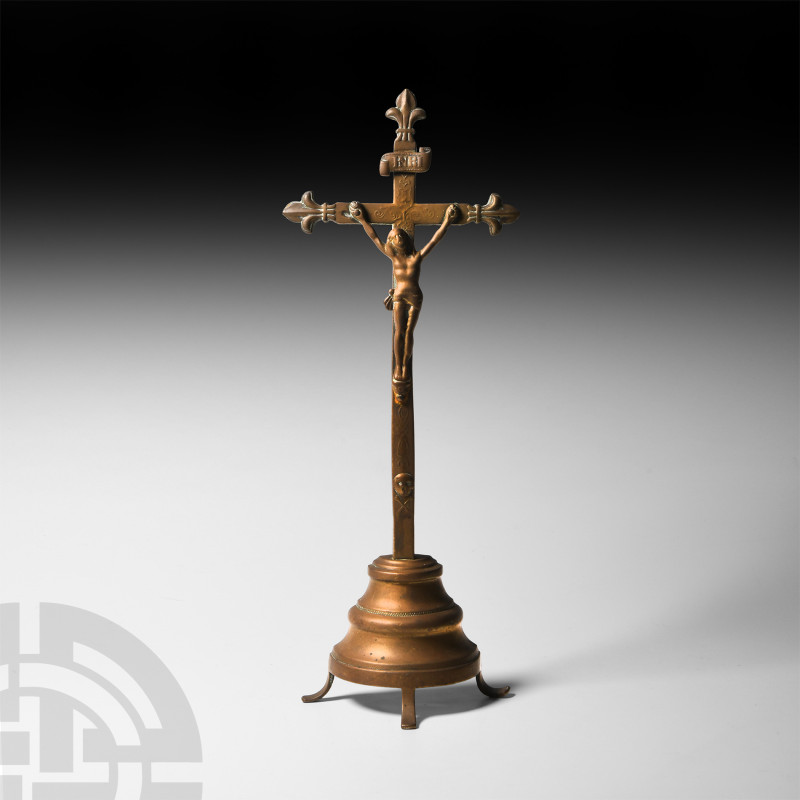 Post Medieval Bronze Crucifix
19th century A.D. Set on a free-standing base wit...
