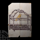 Post Medieval Glazed Ceramic Caged Canary Tile Set