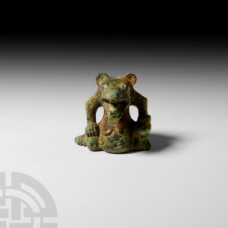 Chinese Han Style Bronze Bear Finial
19th-20th century A.D. In a seated positio...