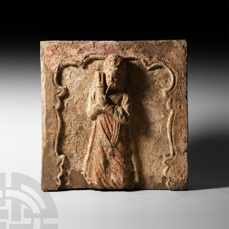 Chinese Song Ceramic Tile with Figure and Handprint
Song Dynasty, 960-1279 A.D....
