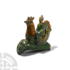 Chinese Glazed Terracotta Man Riding a Cockerel