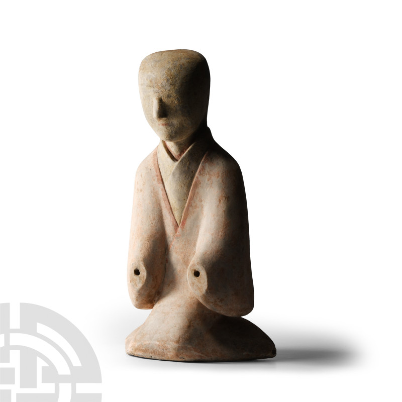 Chinese Han Terracotta Figure
Han Dynasty, 206 B.C.-220 A.D. Modelled in a knee...