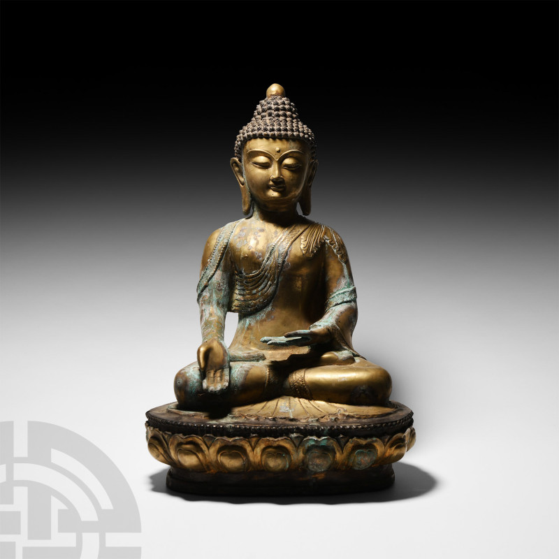 Chinese Sino-Tibetan Gilt Bronze Buddha
Circa 20th century A.D. Hollow-formed a...