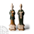 Large Chinese Late Ming Glazed Ceramic Attendant Pair