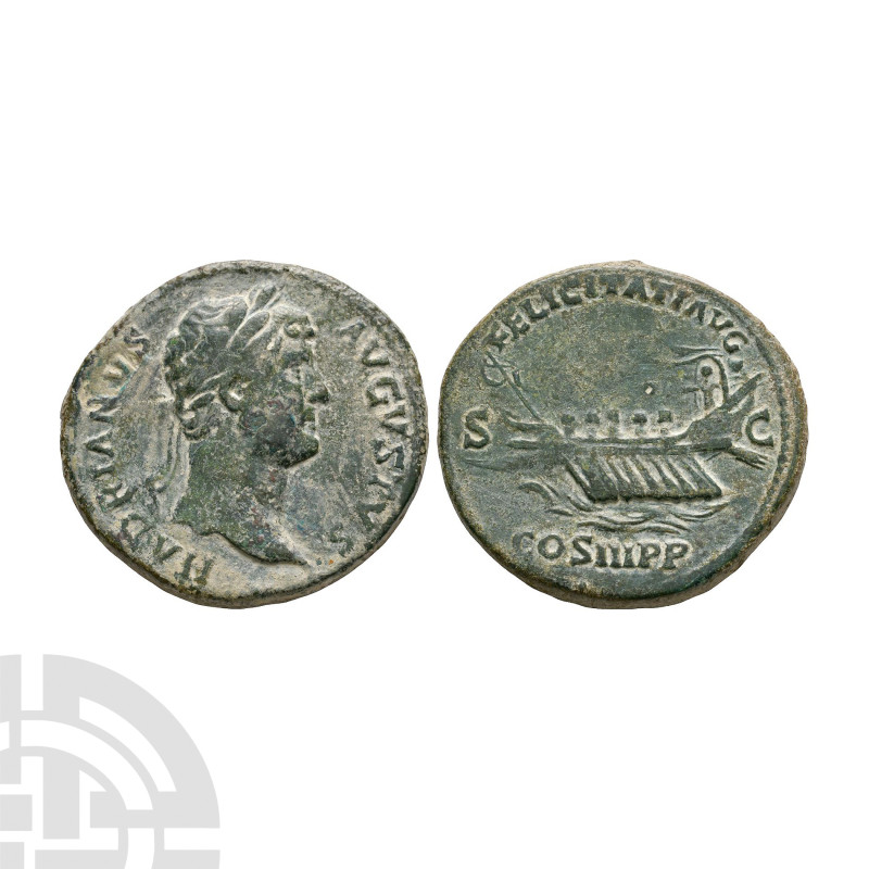 Ancient Roman Imperial Coins - Hadrian - Galley AE Sestertius
131 A.D. Rome min...
