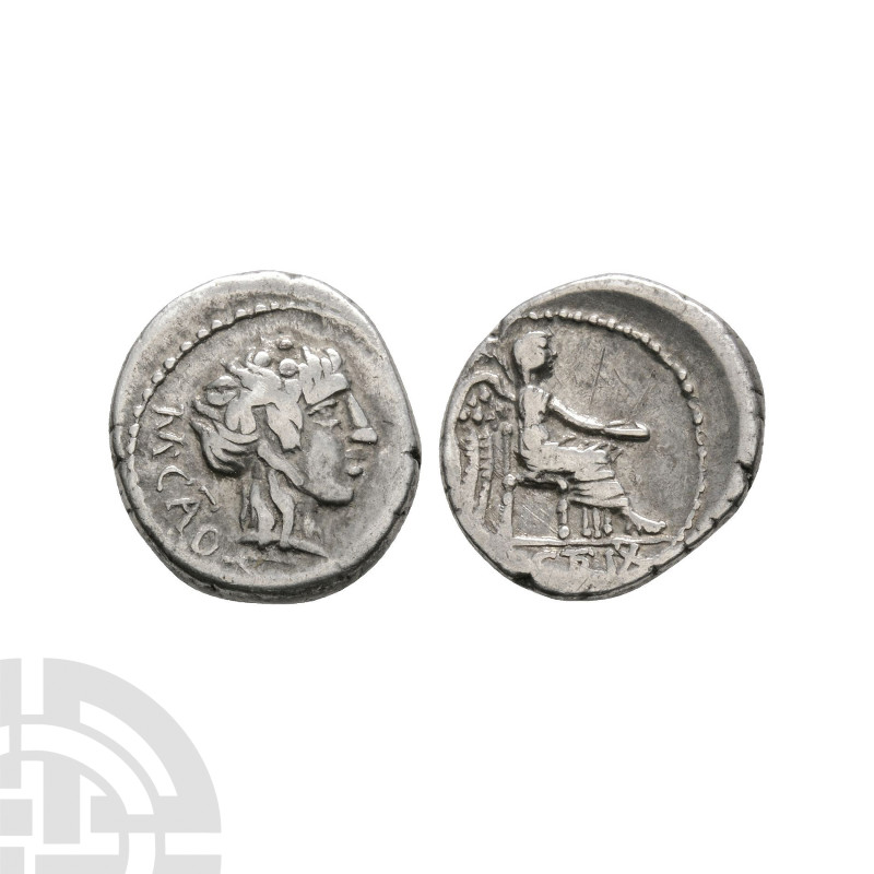 Ancient Roman Republican Coins - M Portius Cato - Victory AR Quinarius
89 B.C. ...