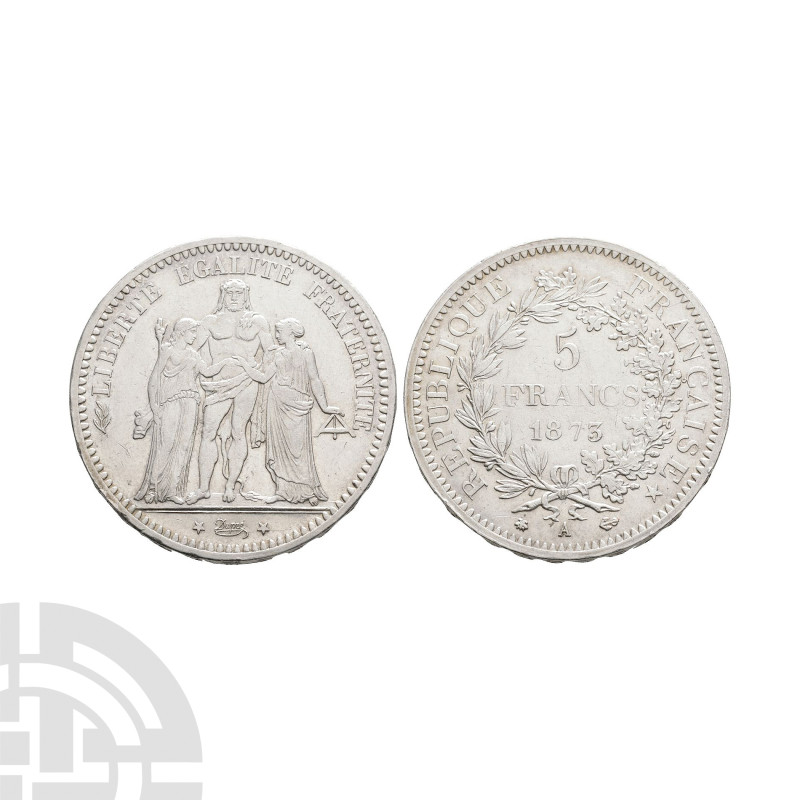 World Coins - France - 1873 A - 5 Francs
Dated 1873 A.D. Paris mint. Obv: Hercu...