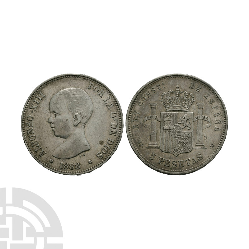 World Coins - Spain - Alphonse XIII - 1888 - 5 Pesetas
Dated 1888 A.D. Obv: pro...