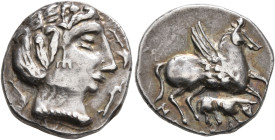IBERIA, Gaulish-Iberian Imitations. Late 3rd to 2nd century BC. Drachm (Silver, 18 mm, 4.70 g, 2 h), imitating Iltirtasalir (Lérida/Lleida) or Emporio...