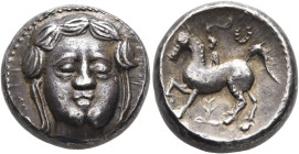 MIDDLE DANUBE. Uncertain tribe. Circa 3rd century BC. Tetradrachm (Silver, 19 mm, 13.49 g, 2 h), 'Apollokopf-Dickschrötling' type. Laureate head of Ap...
