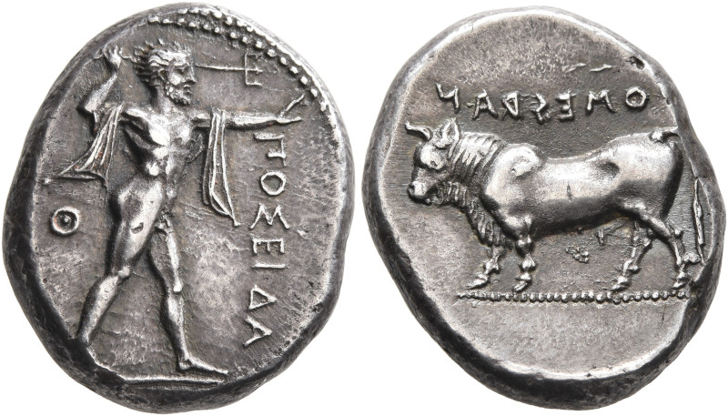 LUCANIA. Poseidonia. Circa 420-410 BC. Stater (Silver, 20 mm, 7.72 g, 6 h). ΠΟΣE...