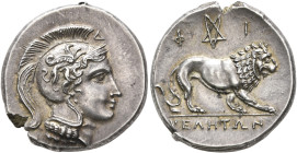 LUCANIA. Velia. Circa 300-280 BC. Didrachm or Nomos (Silver, 21 mm, 7.59 g, 5 h). Head of Athena to right, wearing crested Attic helmet decorated with...
