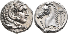 SICILY. Entella (?). Punic issues, circa 300-289 BC. Tetradrachm (Silver, 25 mm, 17.22 g, 12 h). Head of Herakles to right, wearing lion skin headdres...