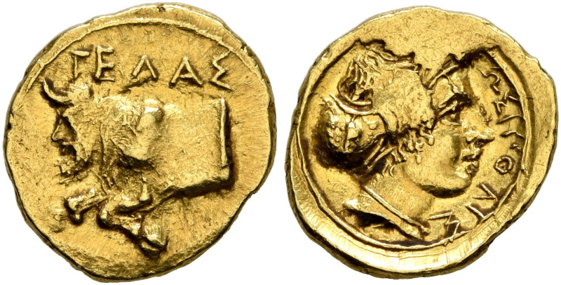 SICILY. Gela. Circa 406-405 BC. 1 1/3 Litra or Tetradrachm (Gold, 11 mm, 1.15 g,...