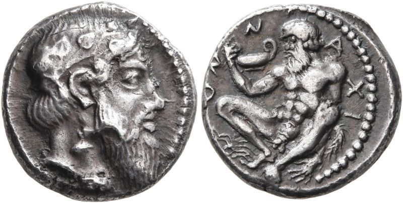 SICILY. Naxos. Circa 461-430 BC. Drachm (Silver, 17 mm, 4.34 g, 11 h). Bearded h...