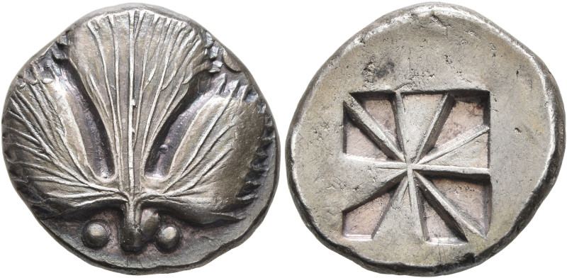 SICILY. Selinos. Circa 540-515 BC. Didrachm (Silver, 20 mm, 9.00 g). Selinon lea...