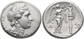 SICILY. Syracuse. Agathokles, 317-289 BC. Tetradrachm (Silver, 26 mm, 16.83 g, 6 h), circa 310-306/5. KOPAΣ Head of Kore to right, wearing wreath of g...