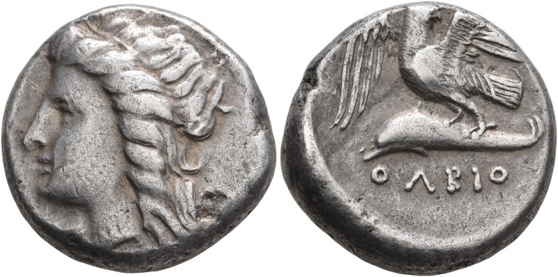 SKYTHIA. Olbia. Circa 350-340 BC. Stater (Silver, 22 mm, 12.56 g, 12 h). Head of...