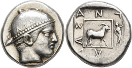 THRACE. Ainos. Circa 453/2-451/0 BC. Tetradrachm (Silver, 25 mm, 16.44 g, 6 h), Antiadas, magistrate. Head of Hermes to right, wearing close-fitting p...