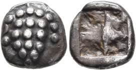 THRACO-MACEDONIAN REGION. Uncertain. Circa 520-500 BC. Tetrobol (Silver, 12 mm, 2.38 g). Bunch of grapes. Rev. Quadripartite incuse square. Boston MFA...