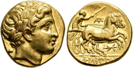 KINGS OF MACEDON. Philip II, 359-336 BC. Stater (Gold, 18 mm, 8.62 g, 11 h), Pella (?), struck under Alexander III, Antipater, Polyperchon, or Kassand...
