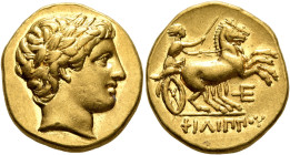 KINGS OF MACEDON. Philip II, 359-336 BC. Stater (Gold, 18 mm, 8.60 g, 12 h), Amphipolis, struck under Antipater, Polyperchon, or Kassander, circa 323/...
