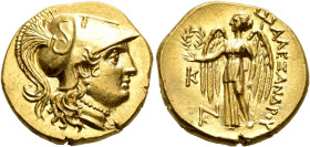 KINGS OF MACEDON. Alexander III ‘the Great’, 336-323 BC. Stater (Gold, 19 mm, 8.50 g, 12 h), Kalchedon, circa 260-220. Head of Athena to right, wearin...