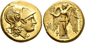 KINGS OF MACEDON. Philip III Arrhidaios, 323-317 BC. Stater (Gold, 17 mm, 8.60 g, 1 h), Sardes, struck under Menander or Kleitos, circa 323-319. Head ...