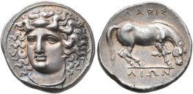 THESSALY. Larissa. Circa 356-342 BC. Drachm (Silver, 20 mm, 6.00 g, 6 h). Head of the nymph Larissa facing slightly to left, wearing ampyx, pendant ea...