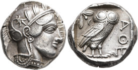 ATTICA. Athens. Circa 430s-420s BC. Tetradrachm (Silver, 23 mm, 17.17 g, 5 h). Head of Athena to right, wearing crested Attic helmet decorated with th...
