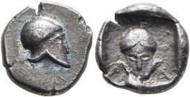 ARGOLIS. Argos. Circa 420-410 BC. Diobol (Silver, 13 mm, 2.00 g, 1 h), alliance issue with Corinth (?). Corinthian helmet to right. Rev. Corinthian he...