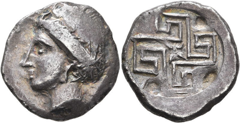 CRETE. Knossos. Circa 350-270 BC. Stater (Silver, 24 mm, 10.72 g). Female head t...