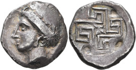 CRETE. Knossos. Circa 350-270 BC. Stater (Silver, 24 mm, 10.72 g). Female head to left. Rev. The Labyrinth of Knossos in the form of a double line cou...