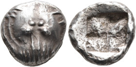CIMMERIAN BOSPOROS. Pantikapaion. Circa 480-470 BC. Tetrobol (Silver, 13 mm, 3.83 g). Facing head of a lion. Rev. Quadripartite incuse square. Frolova...