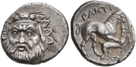 CIMMERIAN BOSPOROS. Pantikapaion. Circa 370-355 BC. Hemidrachm (Silver, 14 mm, 2.51 g, 5 h). Bearded head of Pan with animal ears and a pug nose facin...