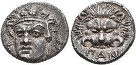 CIMMERIAN BOSPOROS. Pantikapaion. Circa 370-355 BC. Hemidrachm (Silver, 15 mm, 2.60 g, 2 h). Head of a satyr with animal ears and a pug nose facing sl...