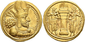 SASANIAN KINGS. Shapur I, 240-272. Dinar (Gold, 21 mm, 7.35 g, 3 h), type IIc/1b, style P, mint I (‘Ctesiphon’), 258-272. &#68461;&#68448;&#68451;&#68...