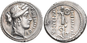 C. Memmius C.f, 56 BC. Denarius (Silver, 19 mm, 3.97 g, 7 h), Rome. C•MEMMI•C•F Head of Ceres to right, wearing wreath of grain ears and pendant earri...